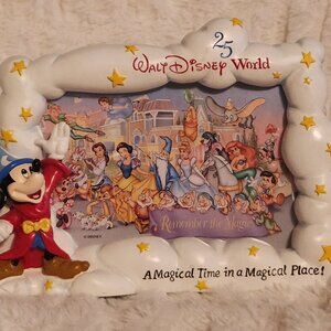 25th Anniversary Walt Disney World Ceramic Photo Frame w/Mickey Mouse Sorcerer
